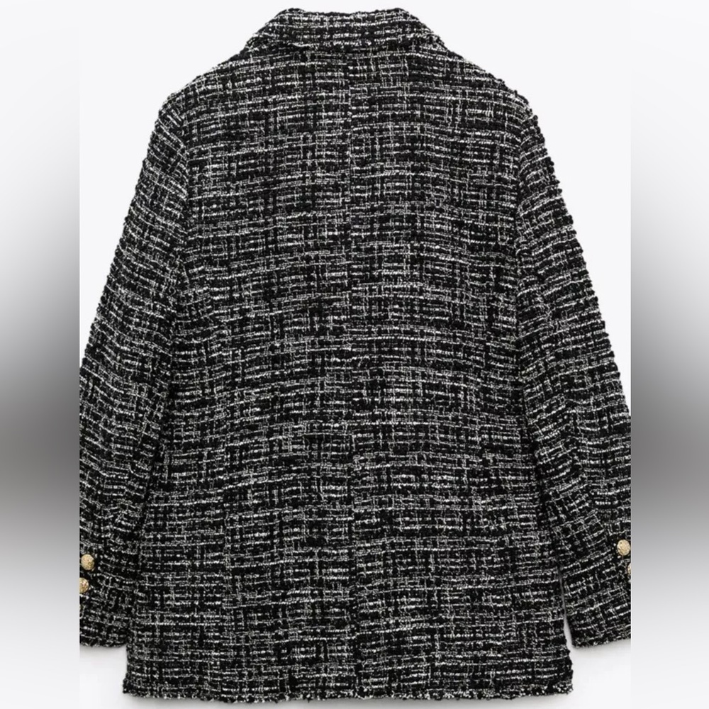 Bloggers Favorite Zara Women's DoubleBreast Tweed Textured Black & White Blazer - Picture 11 of 16